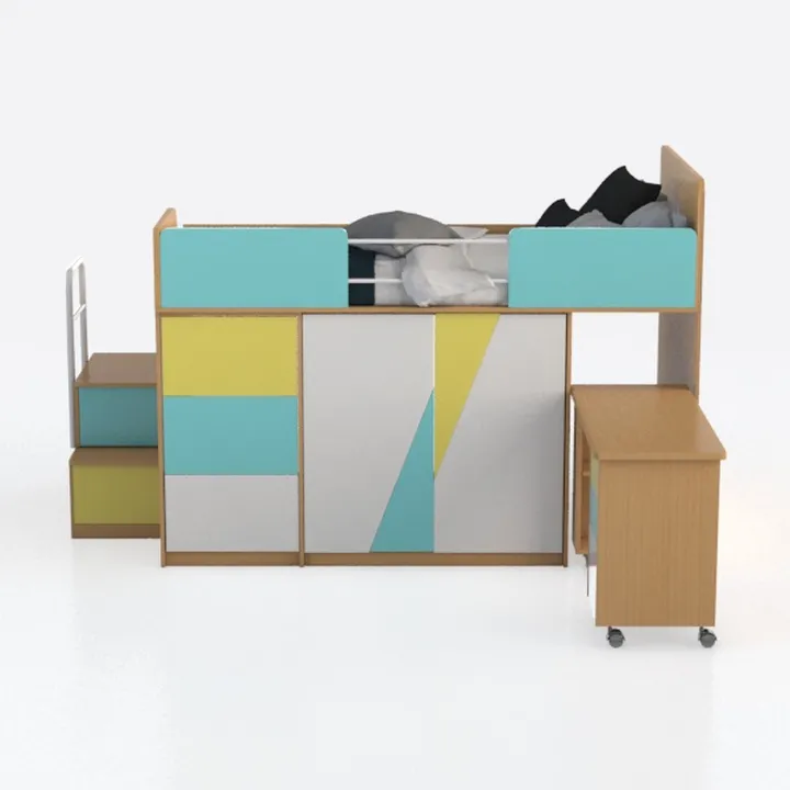 Gray Full Size Wood Loft Bed with Under-bed Desk, 