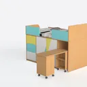 Gray Full Size Wood Loft Bed with Under-bed Desk,  Left 45 Degree View