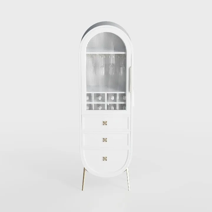 Modern Minimalist White Solid Wood Glass Display Cabinet 3D Model