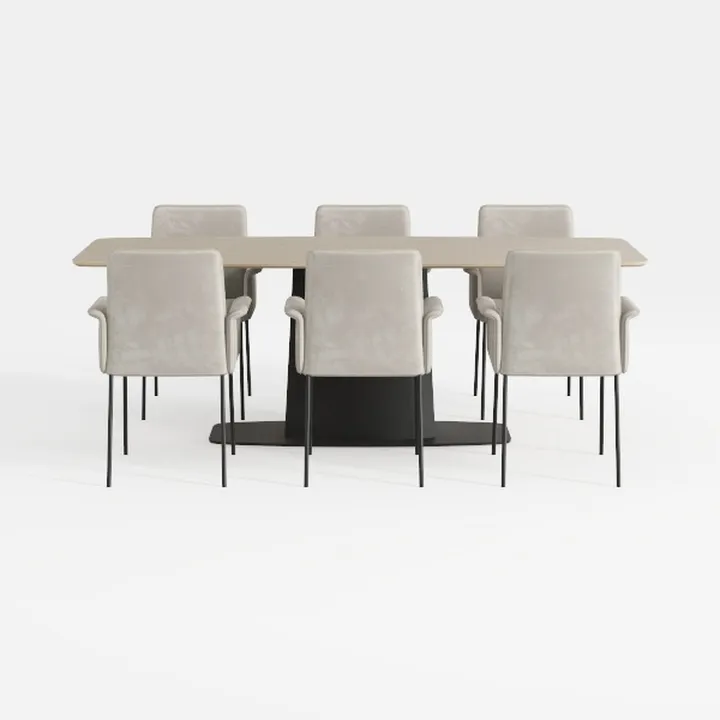 7-Piece Brown Table Fabric Chair Dining Set