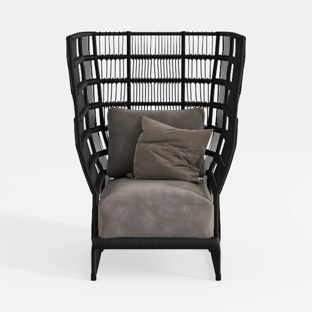 Grey Metal Outdoor Lounge Chair with Grey Cushion