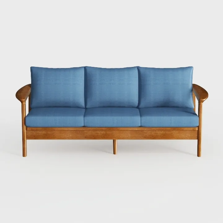 Modern Solid Wood Blue Fabric Three Seat Sofa 3D Model