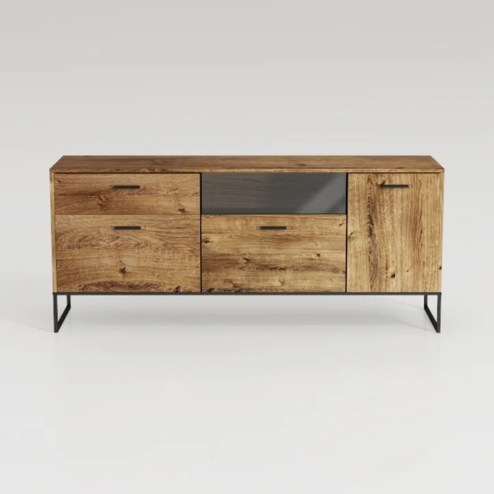 Baxton Studio Reid Oak Finished Wood Black Metal