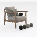 Modern Solid Wood Linen Fabric Armchair with Fabric Swatches 3D Model Right 45 Degree View