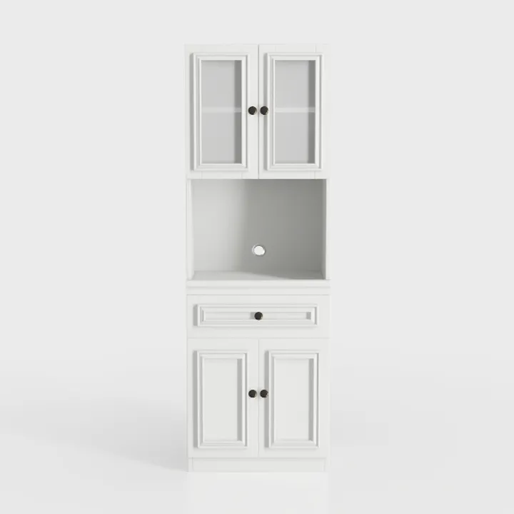 Minimalist White Solid Wood Glass Door Storage Cabinet 3D Model