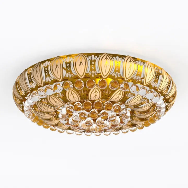 Luxury Vintage Crystal Brass Flush Mount Ceiling Lamp 3D Model