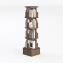 Minimalist Solid Wood Rotating Bookshelf with Storage Drawer 3D Model Left 45 Degree View