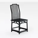 Minimalist Black Solid Wood Dining Chair 3D Model Right 45 Degree View