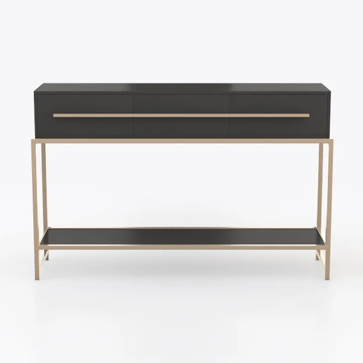 Modern Black Gold Metal Solid Wood Console Table 3D Model