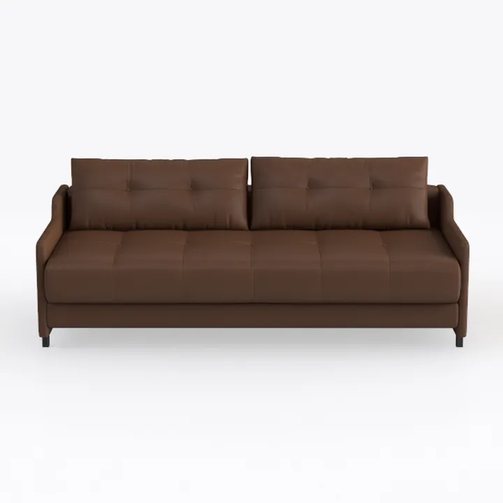 Modern Brown Leather Tufted Sofa 3 Seater Sofa 3D Model