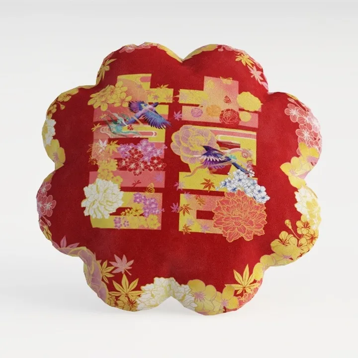 Chinese Double Happiness Floral Print Fabric Throw Pillow 3D Model