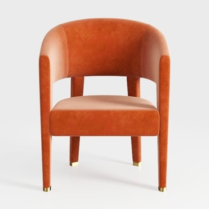 Modern Velvet Upholstered Brass Accent Armchair 3D Model