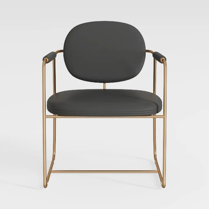 Modern Minimalist Black Leather Gold Metal Armchair 3D Model