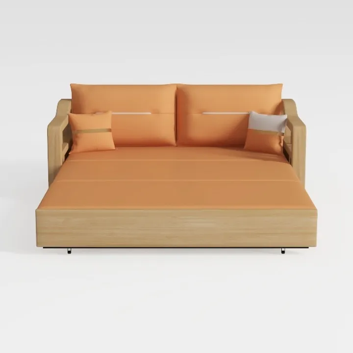 Modern Solid Wood Orange Fabric Sleeper Sofa Bed 3D Model