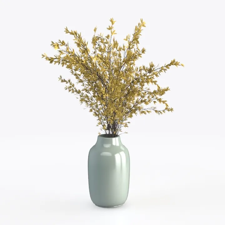 Minimalist Ceramic Vase with Golden Foliage Decor 3D Model