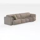 Minimalist Linen Fabric 4 Seat Sofa With Throw Pillows Blanket 3D Model Right 45 Degree View