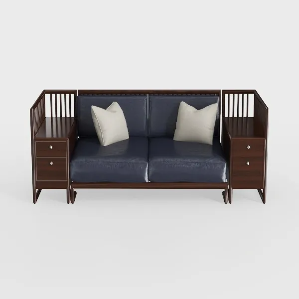 Modern Solid Wood Leather Storage Loveseat Sofa 3D Model Front View