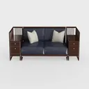 Modern Solid Wood Leather Storage Loveseat Sofa 3D Model Front View