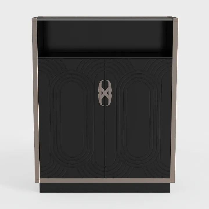 Modern Black Gold Accent Cabinet With Geometric Embossed Details 3D Model