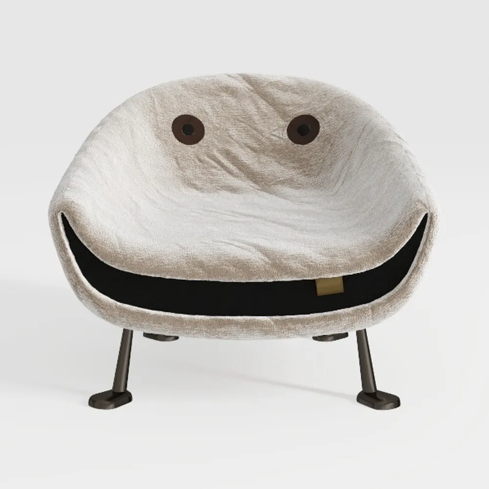 KONTE.DESIGN Poltrona girevole FLOREL in tessuto effetto bouclé bianco