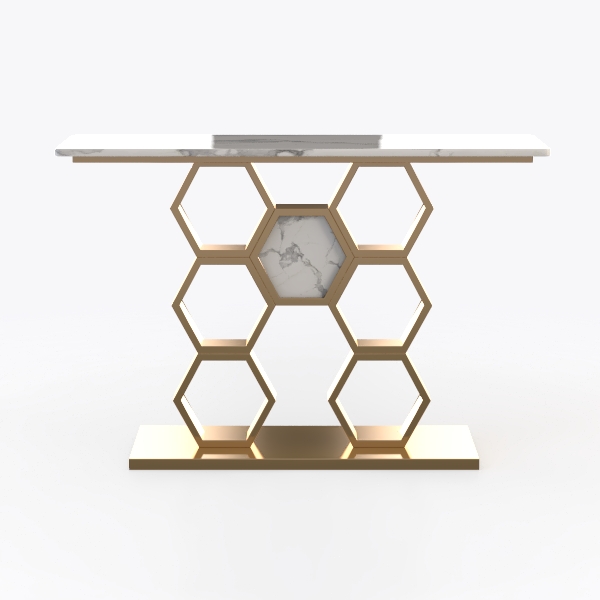 Turrella 70.9 in. Faux Marble White Gold Rectangle