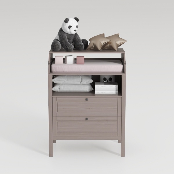 Farmhouse Nightstand with 2 Storage Drawers, Gray 