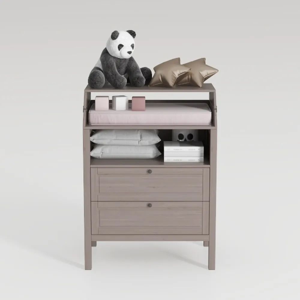 Farmhouse Nightstand with 2 Storage Drawers, Gray