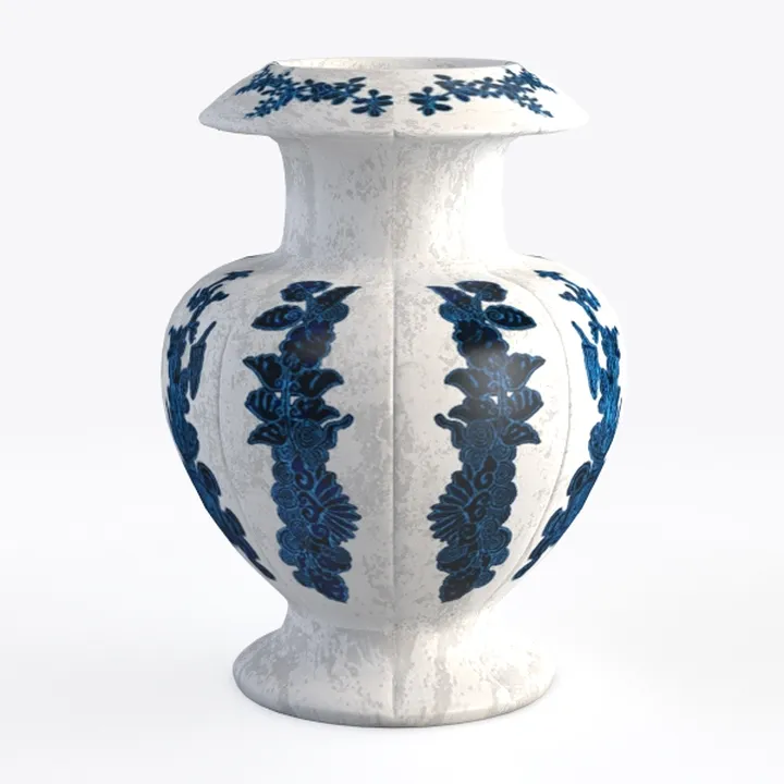 7in. Tuscan Ceramic Blue Scroll Urn Vase