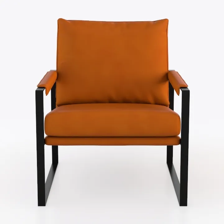 Modern Minimalist Leather Metal Frame Armchair 3D Model