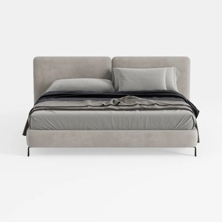 Minimalist Velvet Upholstered King Size Bed 3D Model