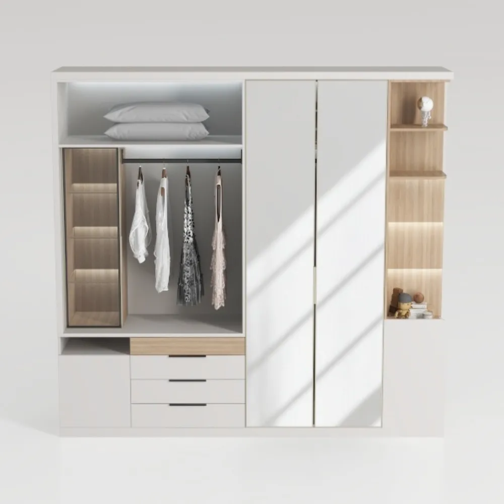 Wardrobe with 4 Drawers and 3 Shelves,White