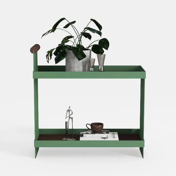 Modern Green Metal Two Tier Serving Cart Side Table 3D Model