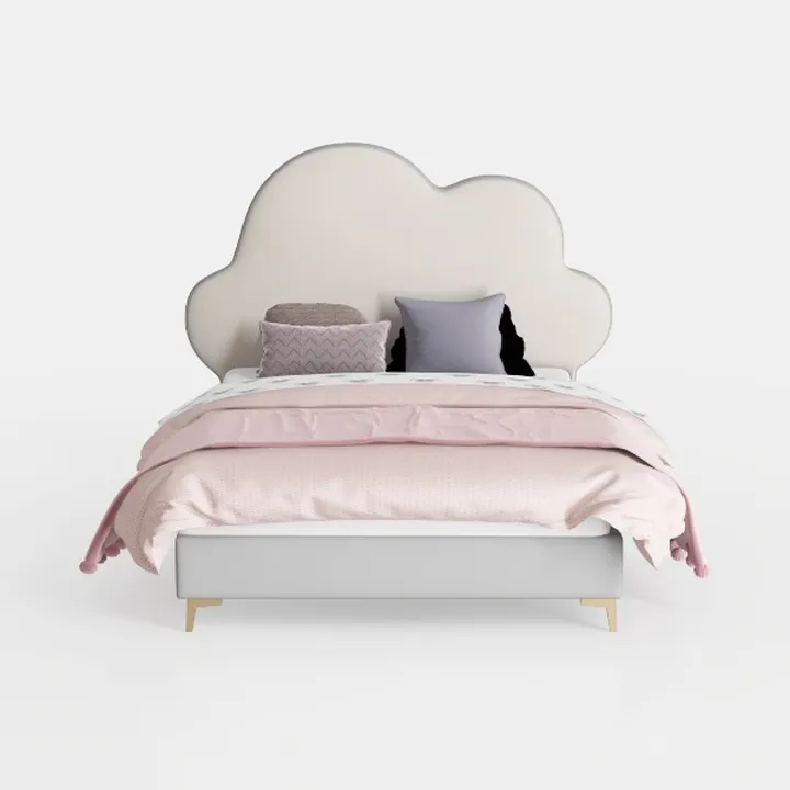 Modern Cloud Shaped Upholstered Kids Bed with Gold Metal Legs 3D Model