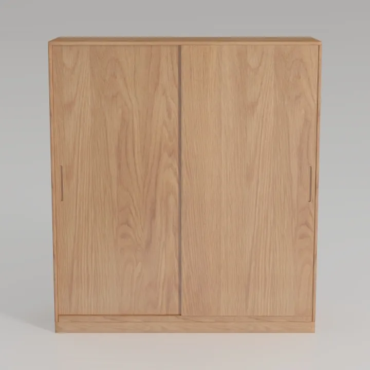 Minimalist Solid Oak Sliding Door Wardrobe 3D Model