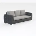 Minimalist Rattan Woven Outdoor Sofa With Light Gray Cushions 3D Model Right 45 Degree View