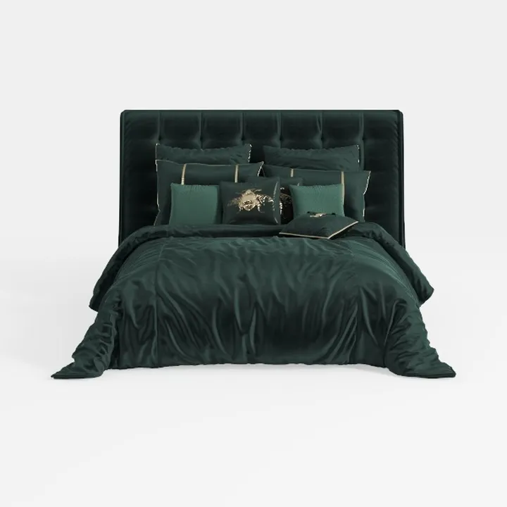 Luxury Dark Green Velvet Upholstered King Bed 3D Model