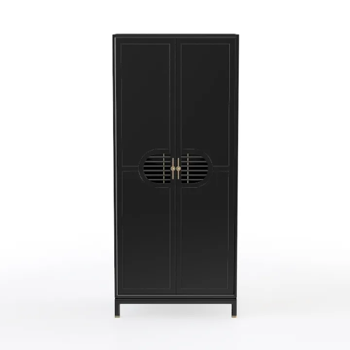 Modern Black Solid Wood Brass Accent Wardrobe Cabinet 3D Model
