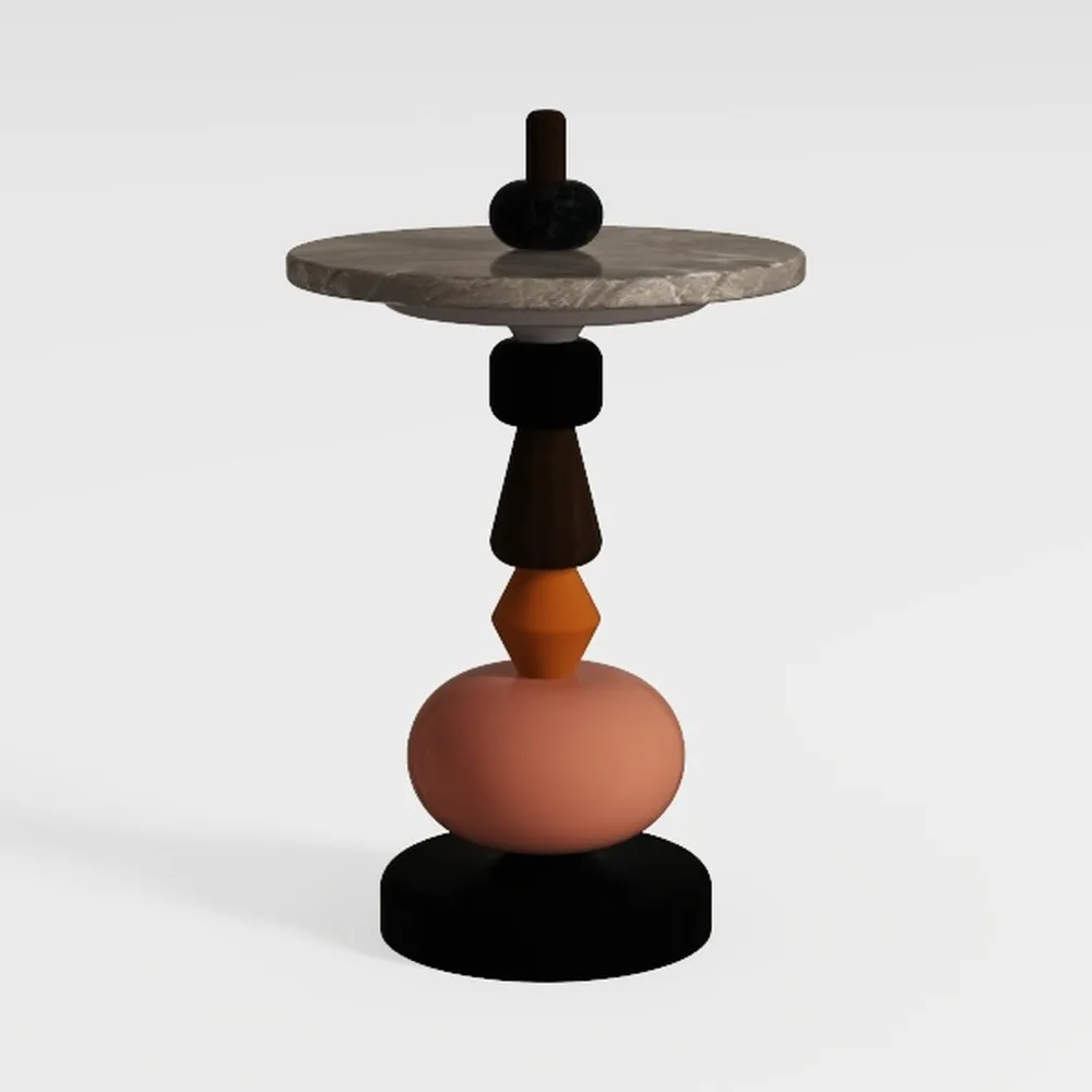 Round End Table, Vintage Side Table with Wood Top