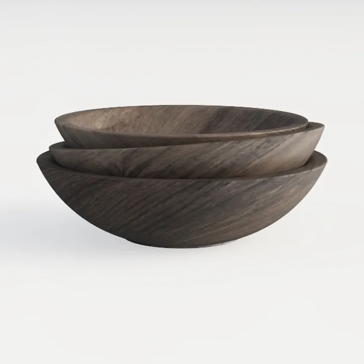 Minimalist Dark Walnut Nesting Wooden Bowls 3D Model