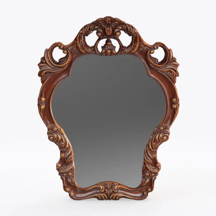 Vintage Carved Solid Wood Ornate Wall Mirror 3D Model