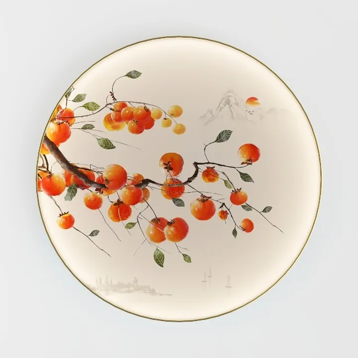 Chinese Style Persimmon Pattern Ceramic Wall Decor Plate 3D Model