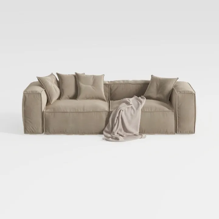 Minimalist Fabric Modular Sofa With Throw Pillows And Blanket 3D Model