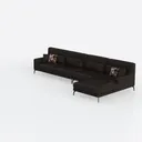 Modern Dark Leather L Shaped Sectional Sofa With Decorative Throw Pillows 3D Model Left 45 Degree View