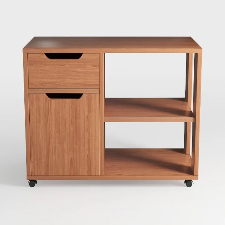 Minimalist Solid Wood Mobile Kitchen Island Cart With Drawers And Open Shelves 3D Model