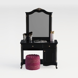 4-Drawer Black Vanity Makeup Dressing Table Set