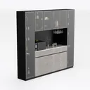 Modern Black Solid Wood Marble Top Bar Cabinet 3D Model Right 45 Degree View