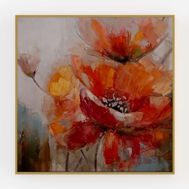 Wieco Art Framed Wall Art Blooming Poppies Canvas 