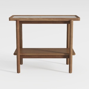 Minimalist Solid Oak Marble Top Console Table with Lower Shelf 3D Model