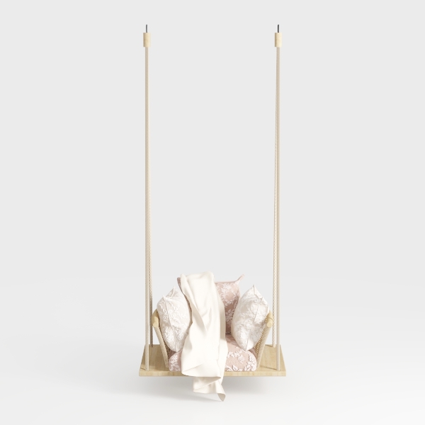 Gray Wood Hanging Porch Swing Bench with White Cus