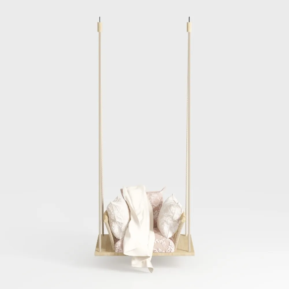 Gray Wood Hanging Porch Swing Bench with White Cus